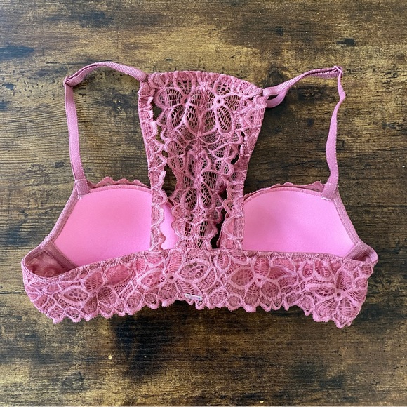 VS Pink Date Racerback Lace Push Up Pink Mauve Bra 34A - Picture 3 of 4